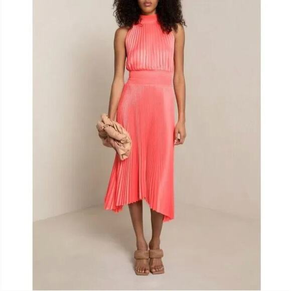 NEW A.L.C. $595 Coral Pink Renzo Pleated Blouson Dress - Picture 4 of 10
